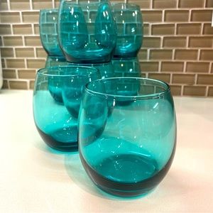 Set of 4 Turquoise Glass Stemless Wine Glasses